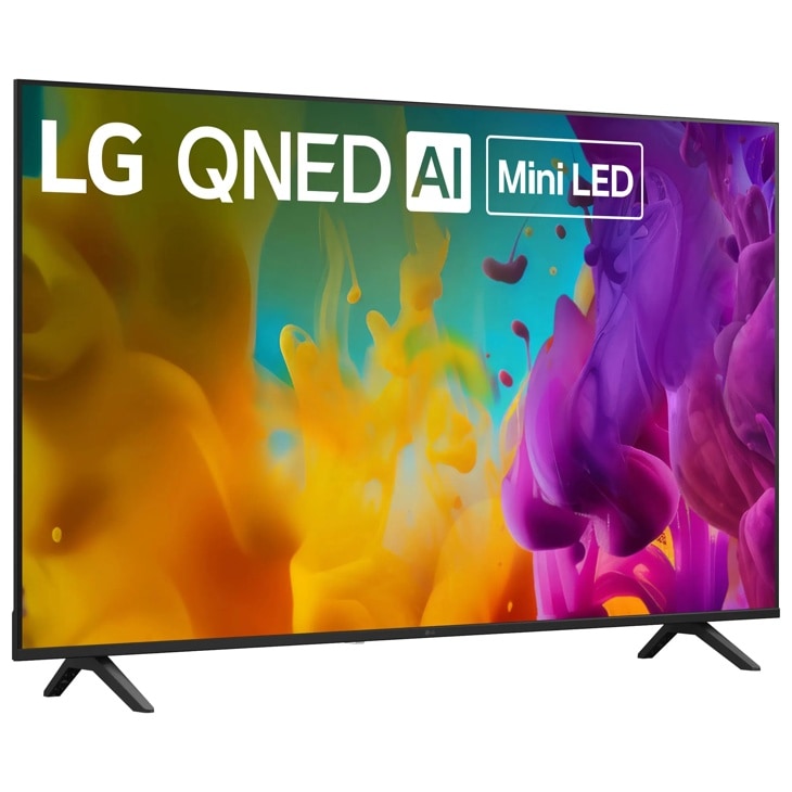 55-Inch LG QNED AI Mini LED 4K TV 55QNED7SBUA with colorful display on stand - Side Angle