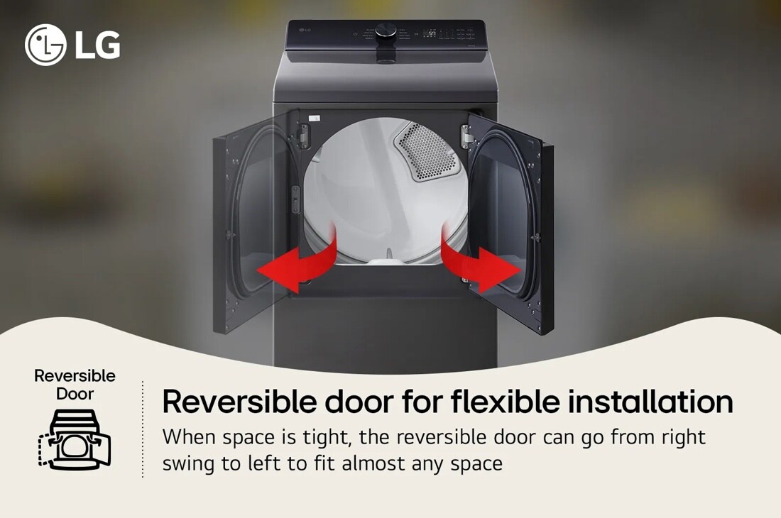 LG
Reversible Door
Reversible door for flexible installation
When space is tight, the reversible door can go from right swing to left to fit almost any space