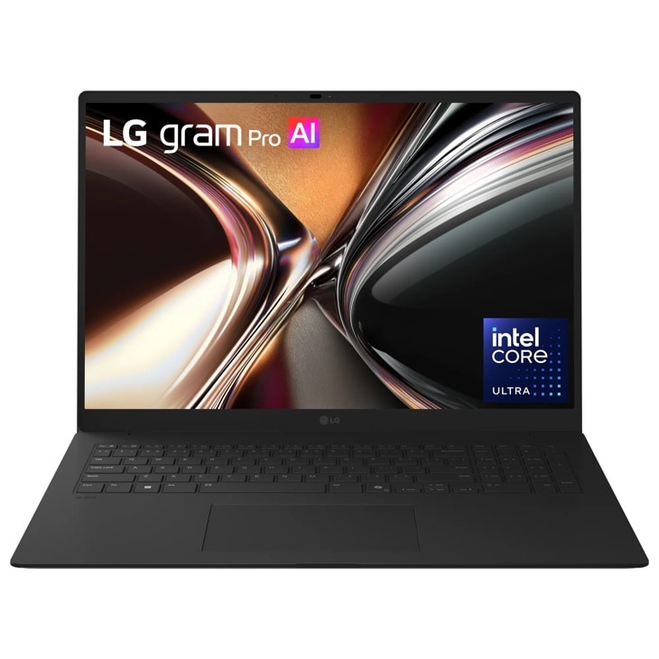 LG Gram 17Z90U-G.AU89U1 17-Inch laptop with Intel Core Ultra processor displaying abstract design on screen - Front View