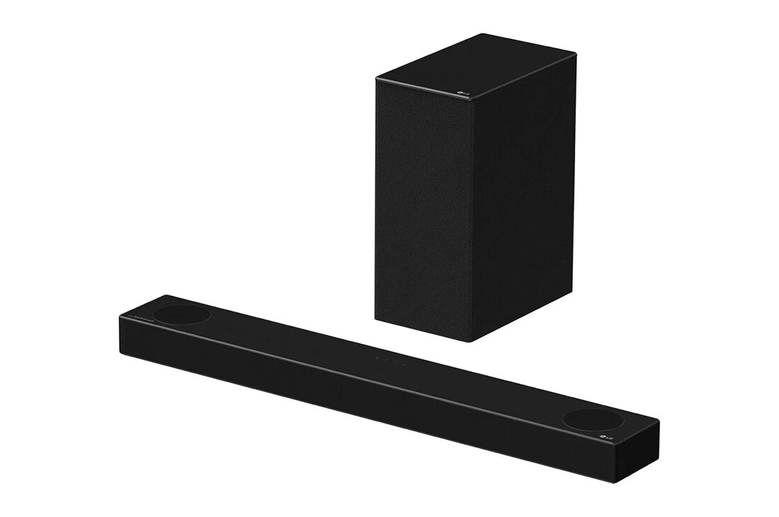 LG SPD7Y 3.1.2  Soundbar and height rear speakers side angle view
