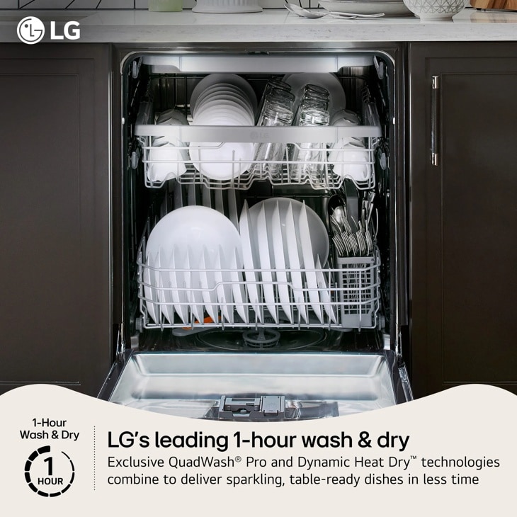 LG 24 in. Smart FlushFit™ Top Control Dishwasher with 1-Hour Wash & Dry and TrueSteam® 2