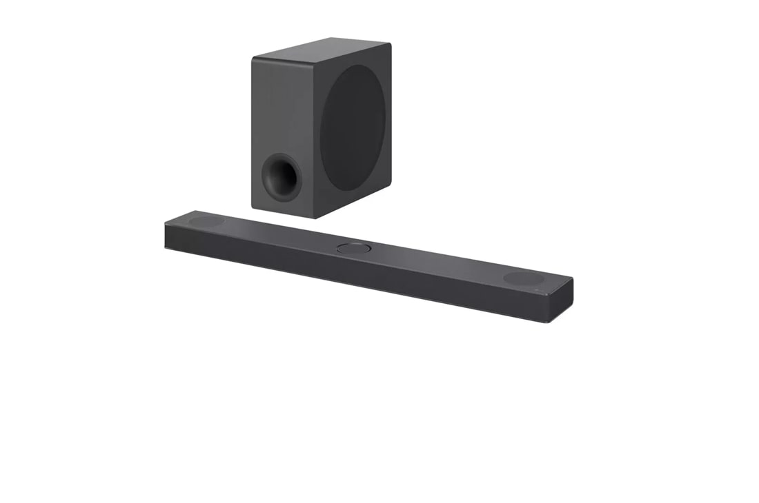 LG S80QY 3.1.3 Soundbar with subwoofers side angle view