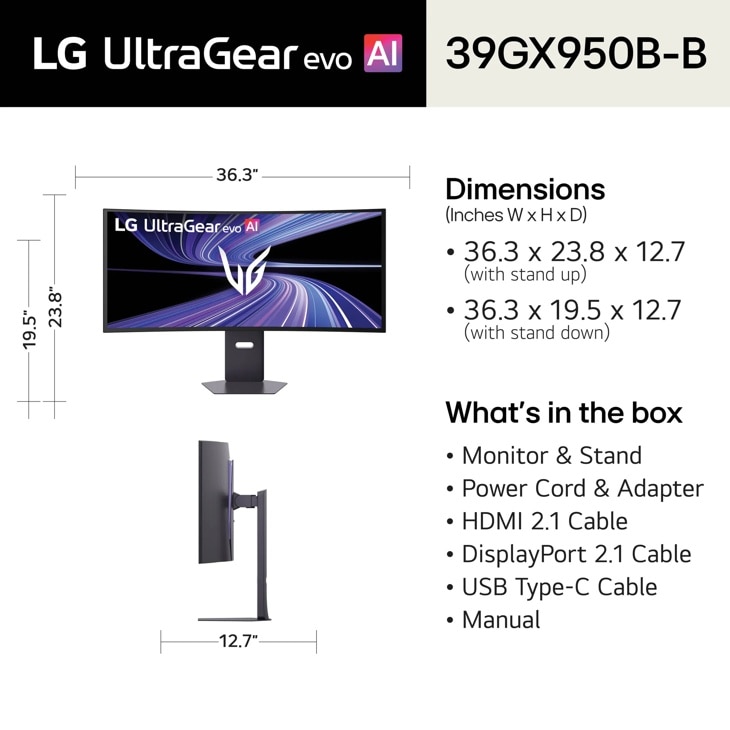 LG 39 Inch UltraGear evo GX9, World's First 39" 5K2K Oled Gaming Monitor (39GX950B-B), цвет: 5k2k (5120 X 2160) — фото 3