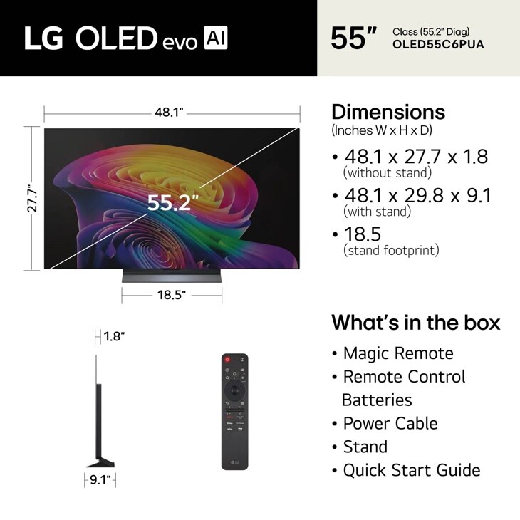55 Inch Class LG OLED evo AI C6 4K Smart TV 2026 - OLED55C6PUA.AUS