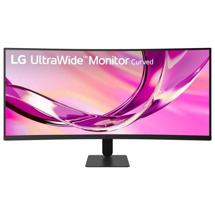 LG 34U60ZB-B UltraWide Curved Monitor with vibrant pink and purple abstract display - Front View