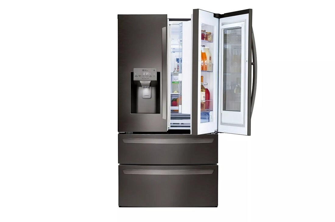 28 cu. ft. instaview door in door refrigerator front view with right door slightly open