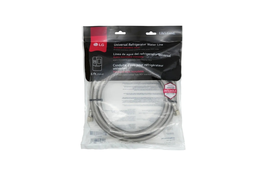 LG AGF04222701 Universal Refrigerator Water Line 6 ft Braided Stainless Steel with PEX Interior Tube in Retail Packaging