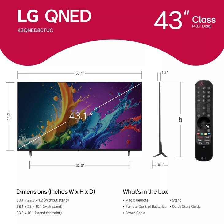 43 inch LG QNED AI QNED80 4K Smart TV 2024 - 43QNED80TUC