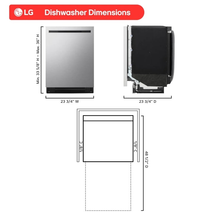 LG LDNPH654S Top Control Dishwasher Dimensions