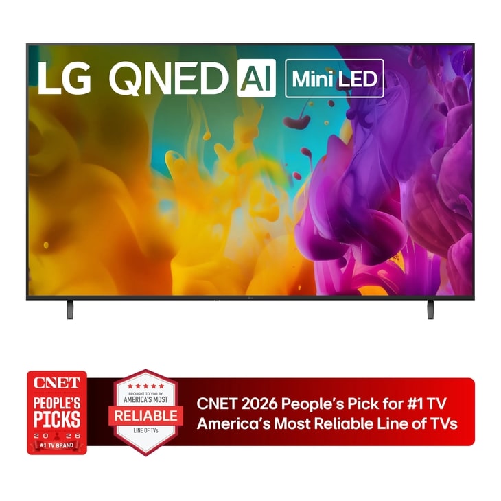 65-Inch LG QNED AI Mini LED 4K TV 65QNED7SBAA with CNET 2026 People's Pick for #1 TV Brand and America's Most Reliable Line of TVs badges - Front View