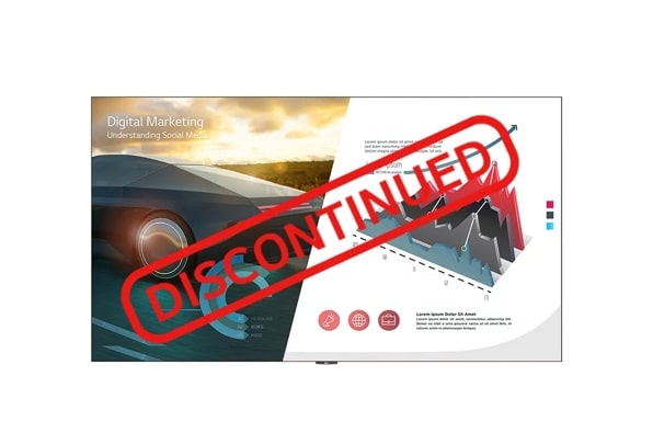 Digital marketing graphic with car image, 3D graph, and "DISCONTINUED" stamp.