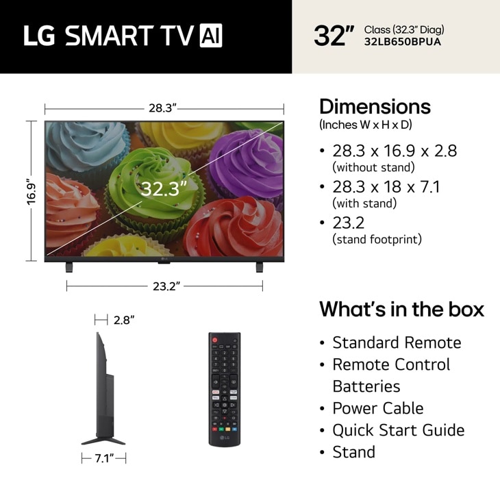 32 Inch Class LGHD TV AI LB650 Smart TV 2026 - 32LB650BPUA.AUS