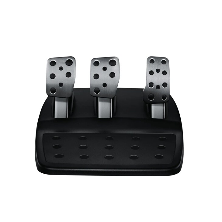 Gaming pedal set 941000121 with three brushed metal foot pedals on black base for racing simulation