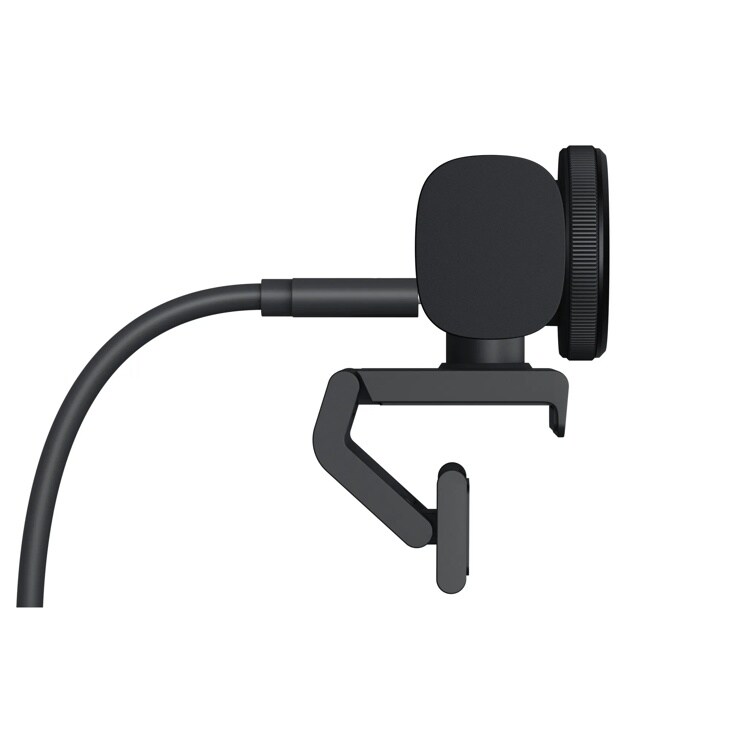 Webcam 960001558 with flexible mounting clip and adjustable lens showing side profile view