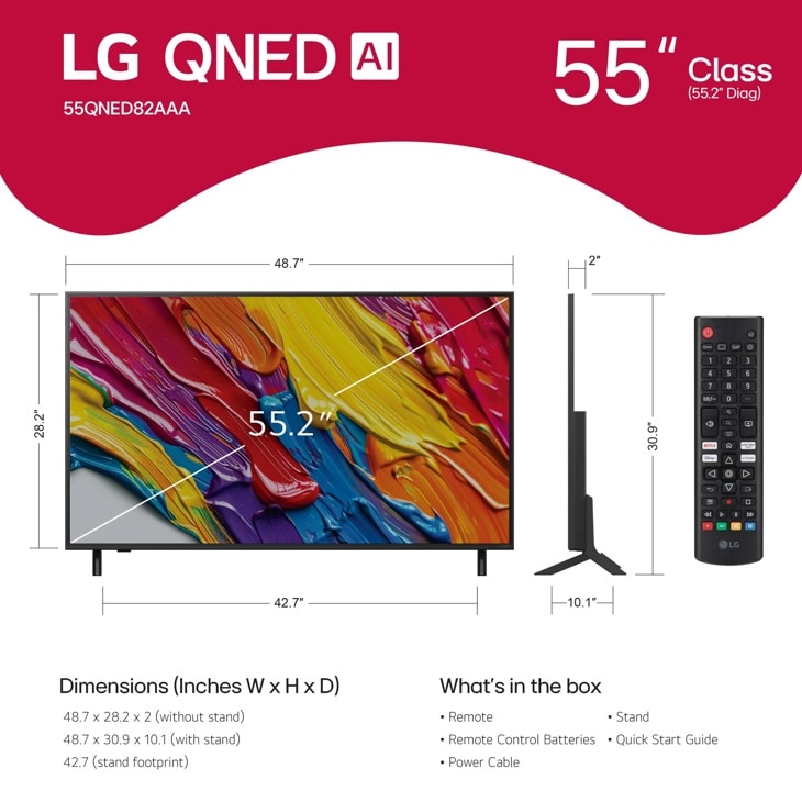 55 inch Class LG QNED AI QNED82A 4K Smart TV 2025 - 55QNED82AAA
