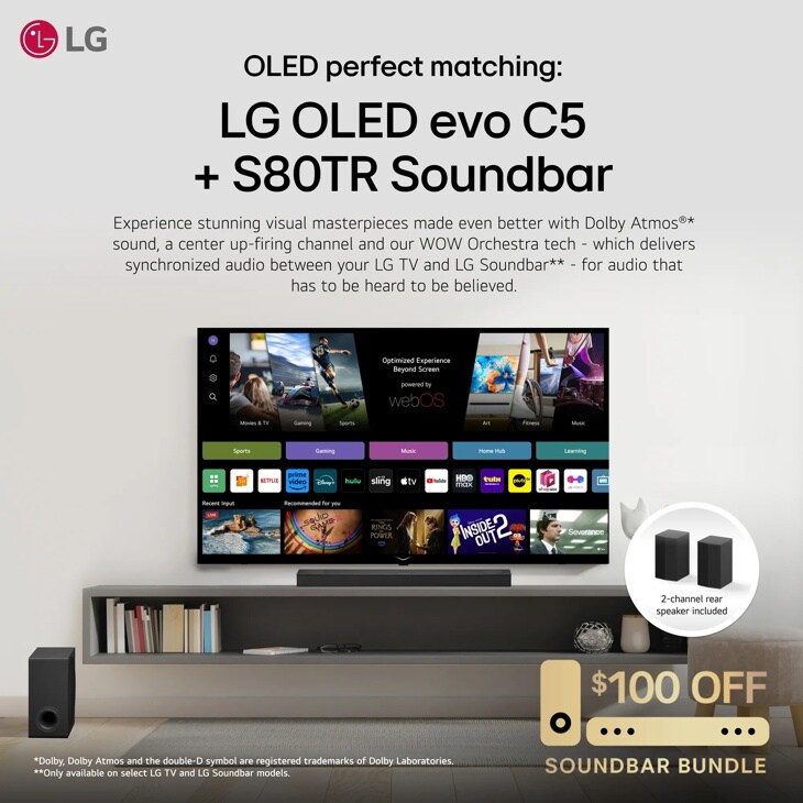 S80TR LG Home Theater Soundbar with Dolby Atmos® and Rear Speakers, 5.1.3 channel, Best OLED matching