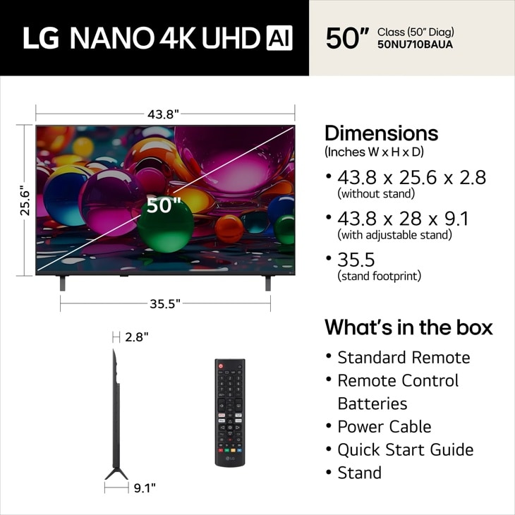 50 Inch Class LG 4K Nano UHD TV AI NU71 Smart TV 2026