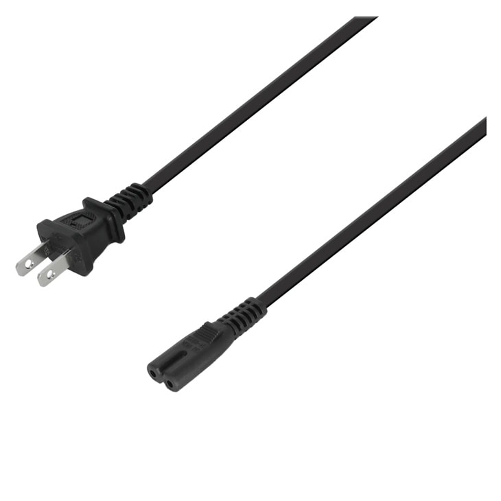 PCS35 black power cord with standard two-prong plug on one end and figure-8 connector on the other end for audio accessories