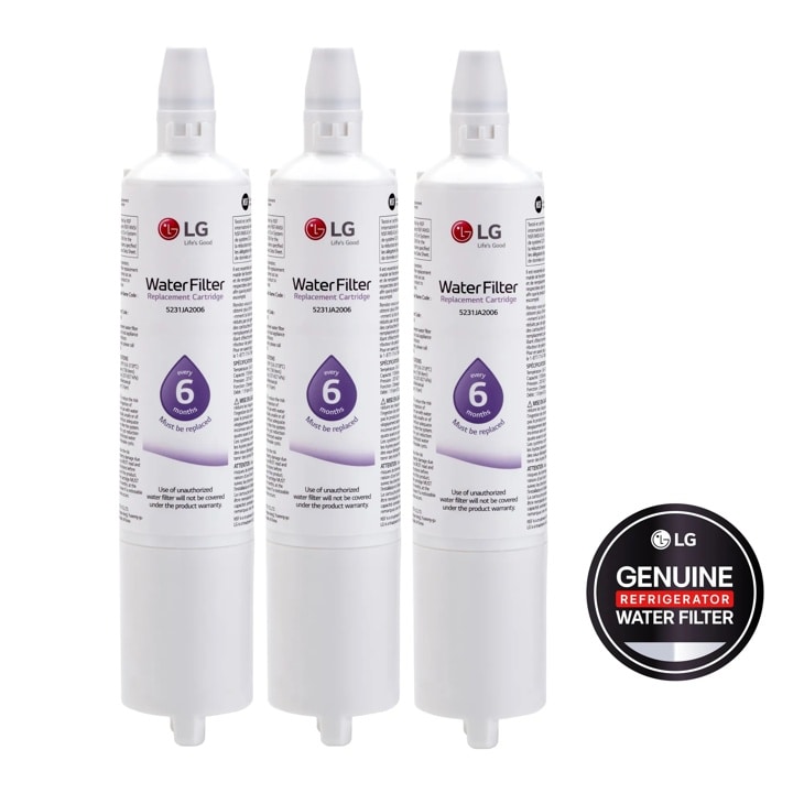 Front view of the LG LT600P3 - 6 Month / 300 Gallon Capacity Replacement Refrigerator Water Filter 3-Pack (NSF42 and NSF53*) - LT600P3. 