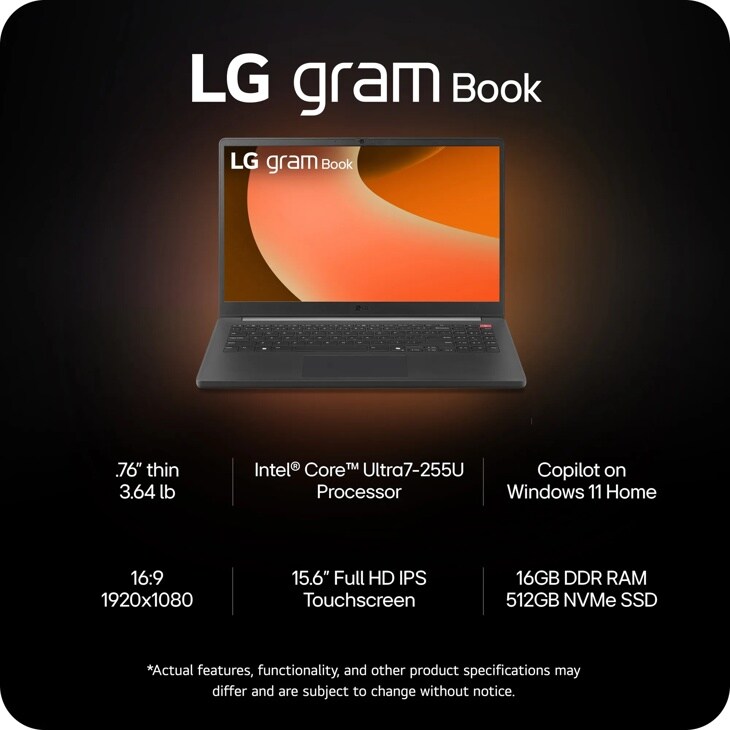LG gram Book Laptop 15U55T - .76" thin and 3.64 lb 15.6" Full HD IPS Touchscreen