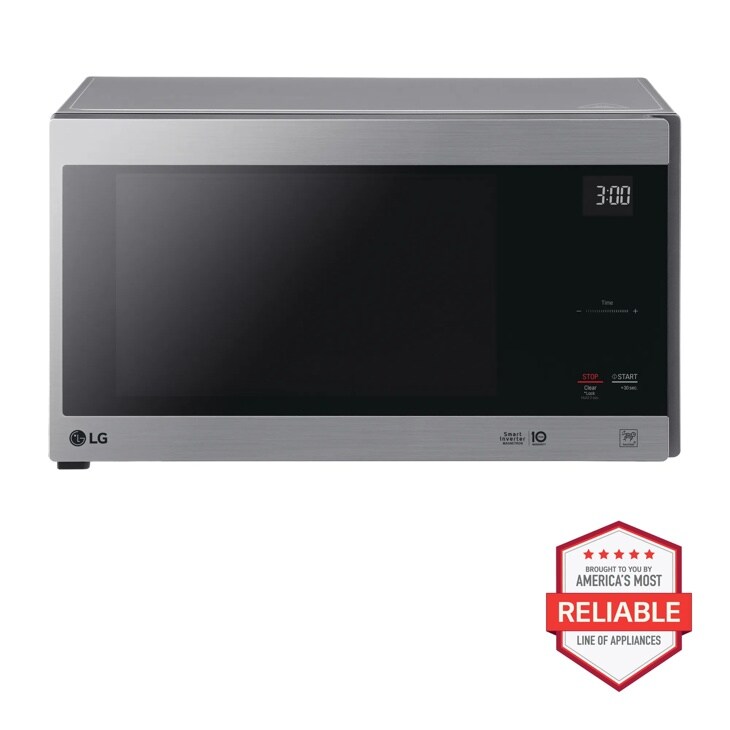 Front view of the 1.5 cu. ft. NeoChef™ Countertop Microwave with Smart Inverter and EasyClean® - LMC1575ST. Includes a graphic logo that says, Brought to you by America’s Most Reliable Line of Appliances.