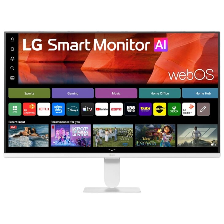 LG 27U511SB-W Smart Monitor with webOS interface displaying streaming apps and content recommendations - Front View
