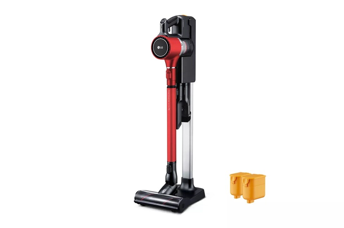 Front view of the LG CordZero™ A9 Charge Cordless Stick Vacuum - Matte Red - A905RM. 