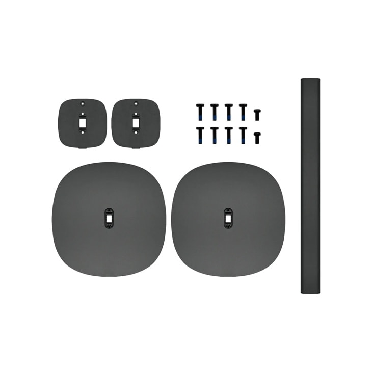 FS-M52 audio accessory mounting kit with black wall plates, mounting screws, and vertical pole component for installation