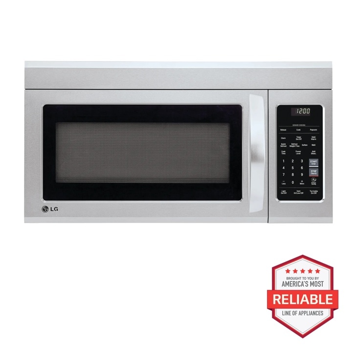 Front view of the 1.8 cu. ft. Over-the-Range Microwave Oven with EasyClean® - LMV1831SS. Includes a graphic logo that says, Brought to you by America’s Most Reliable Line of Appliances.