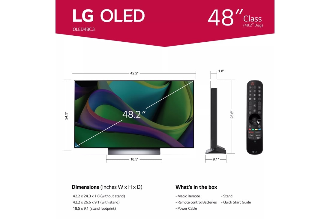  LG Smart TV OLED48C3PUA OLED evo de 48 pulgadas de la serie C3  de 48 pulgadas - 4K alimentado por IA con Alexa incorporado : Electrónica