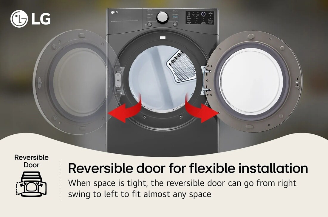 LG
Reversible Door
Reversible door for flexible installation
When space is tight, the reversible door can go from right swing to left to fit almost any space