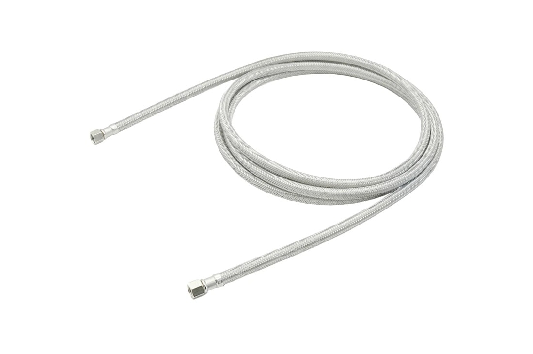 AGF04222701 braided stainless steel water supply line with metal connectors on both ends coiled in circular shape
