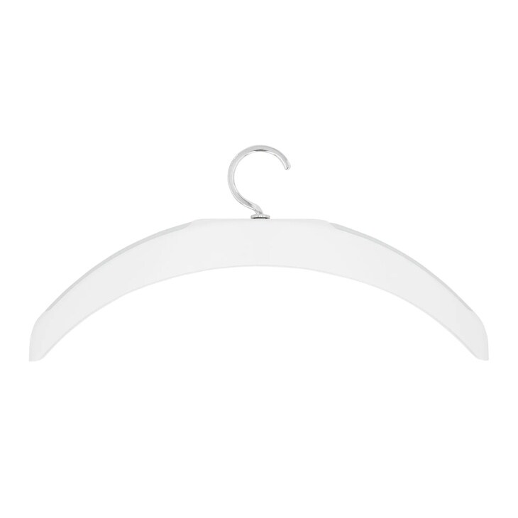 White clothing hanger with silver hook Front View