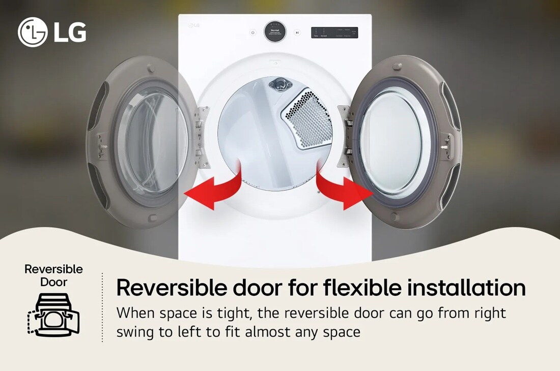 LG
Reversible Door
Reversible door for flexible installation
When space is tight, the reversible door can go from right swing to left to fit almost any space