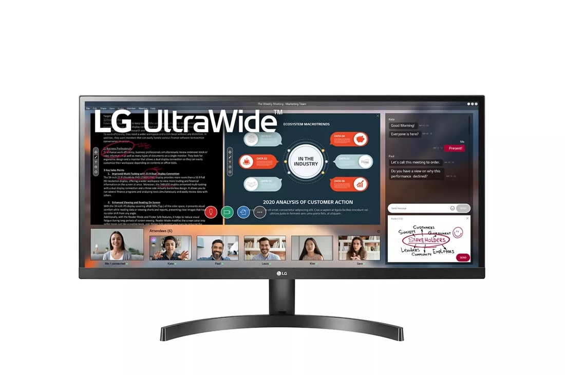 LG 29WP60G-B UltraWide Monitor 29 21:9 FHD (2560 x 1080) IPS Display, sRGB  99% Color Gamut, HDR 10, USB Type-C Connectivity, 3-Side Virtually