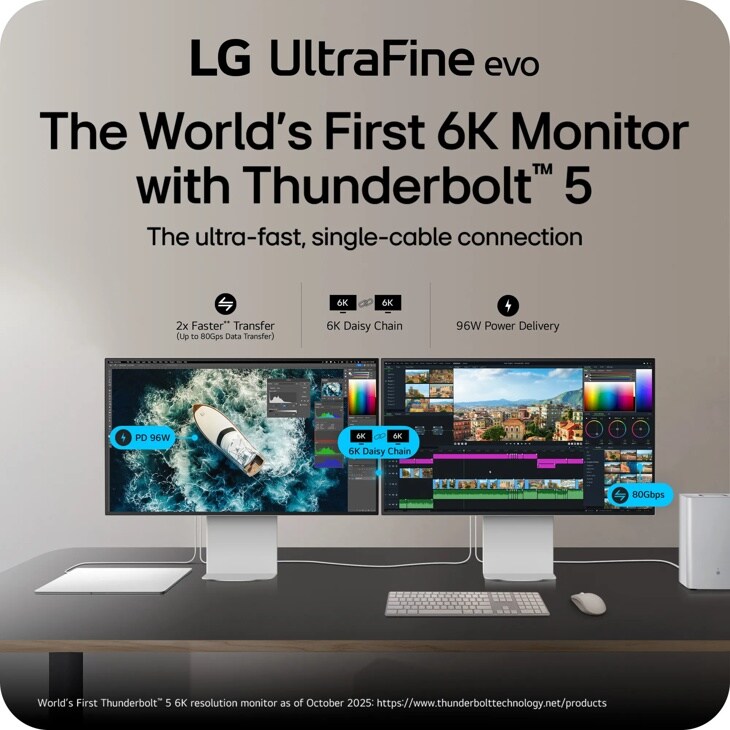 LG 32U990A 6K Monitor - Thunderbolt 5 connectivity, DisplayPort 2.1, HDMI 