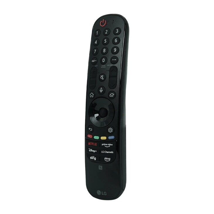 LG AKB76043202 TV remote control with numeric keypad, navigation wheel, and streaming service buttons