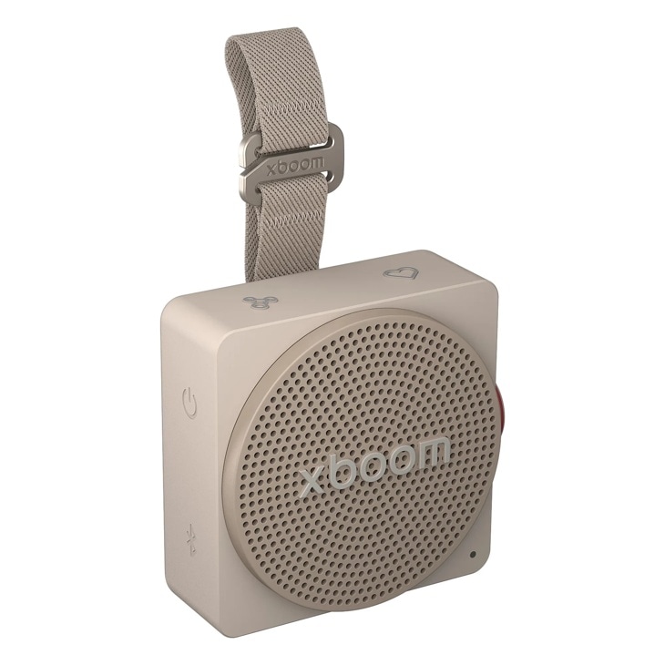 LG xboom MINI_ANOALWG Portable Speaker with Carrying Strap - Side Angle