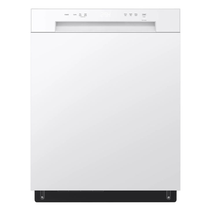LG LDFC2423W Dishwasher with white finish and top-mounted control panel - Front View