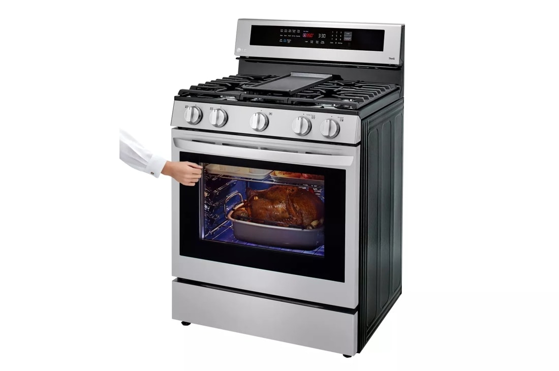 LG LRGL5825F 30 Inch Freestanding Gas Smart Range with 5 Sealed Burners,  5.8 Cu. Ft. Oven Capacity, Storage Drawer, Air Fry with True Convection,  EasyClean®+Self Clean, InstaView™, Wi-Fi, Cast Iron Griddle, and