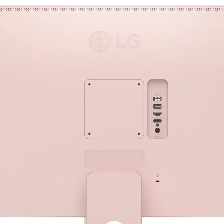 Back view of the 32 Inch LG MyView (32SR50F-P) Pink Smart Monitor with FHD resolution and webOS