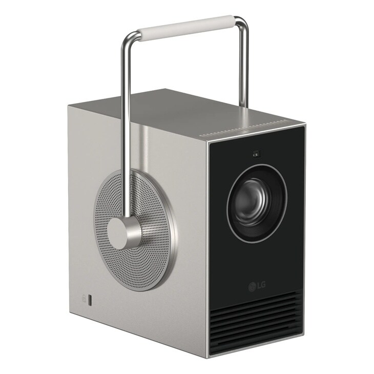 LG PU600U Projector with integrated speaker and carrying handle - Side Angle