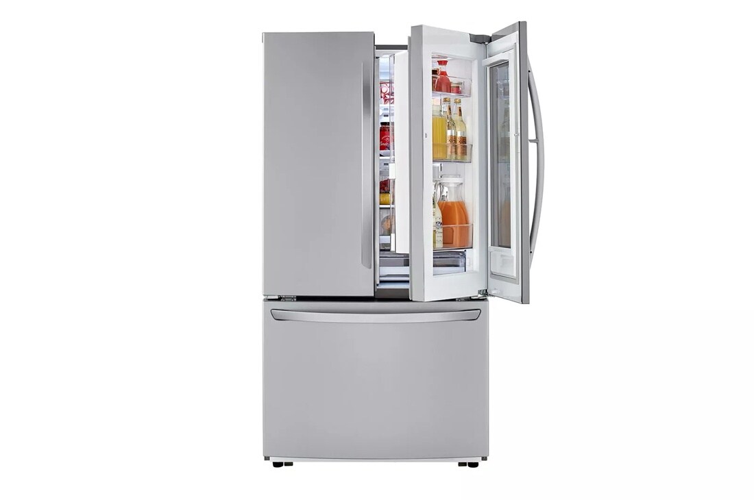 23 cu. ft. instaview counter depth refrigerator front view with right door slightly open