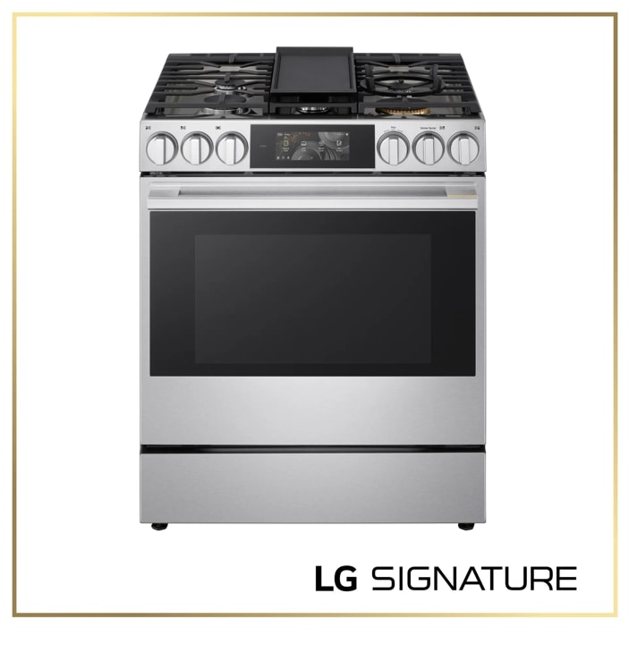 LG LSGU6338X Range with gas cooktop and center griddle in stainless steel finish - Front View