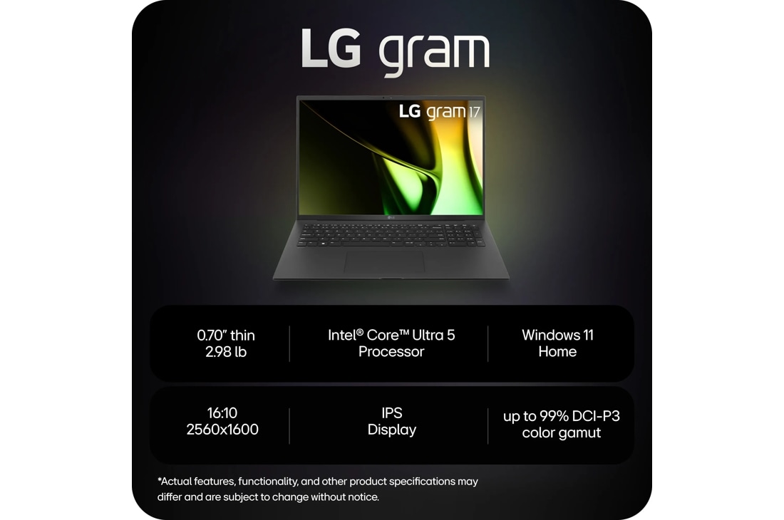 LG Gram 17 Ultrabook Intel Core Ultra 7 155h 16gb Ram 1TB Ssd 17 Qhd 2560x1600 Display