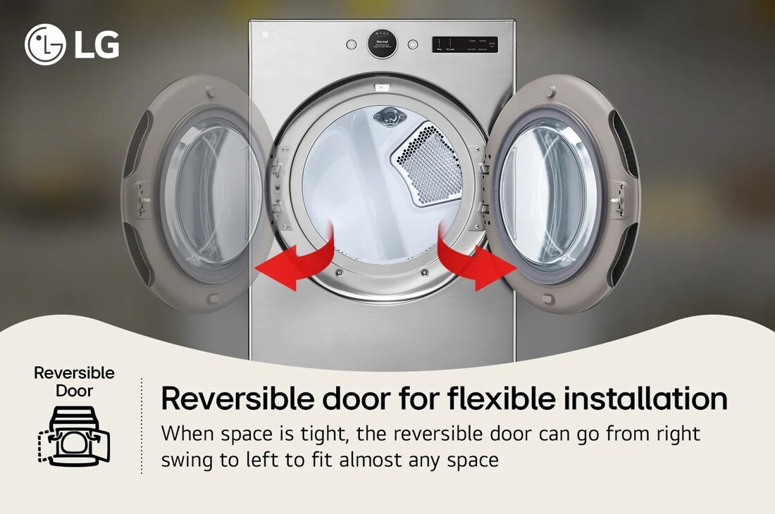 LG
Reversible Door
Reversible door for flexible installation
When space is tight, the reversible door can go from right swing to left to fit almost any space