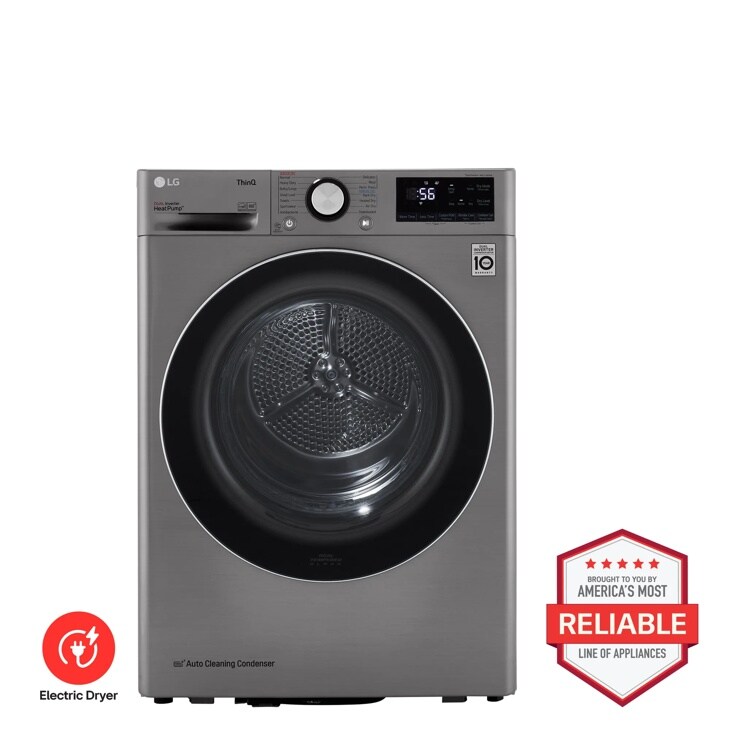 LG DLHC1455V Electric Dryer with 10-Year Warranty Badge and Americas Most Reliable Line of Appliances Badge - Front View
