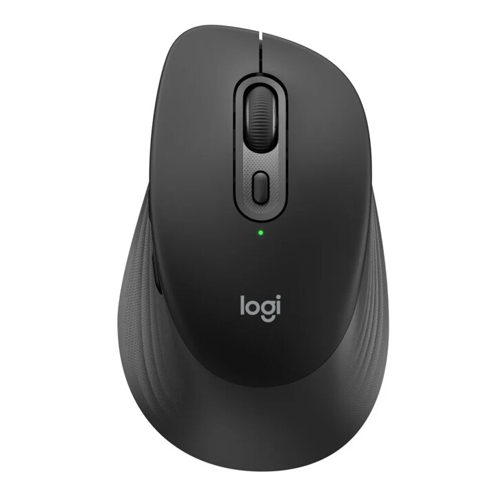 Logitech 910007714 wireless mouse with scroll wheel and textured grip in black - Front View
