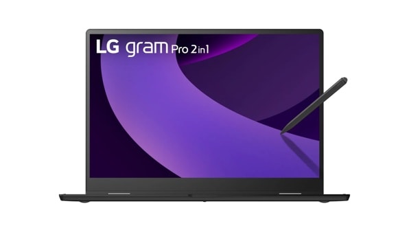 16" gram Pro 2-in-1 Product image with infill front open with pen