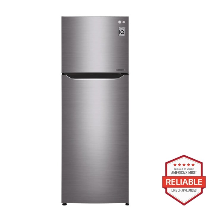 Front view of the 11 cu. ft. Top Freezer Refrigerator - LTNC11131V. Includes a graphic logo that says, Brought to you by America’s Most Reliable Line of Appliances.